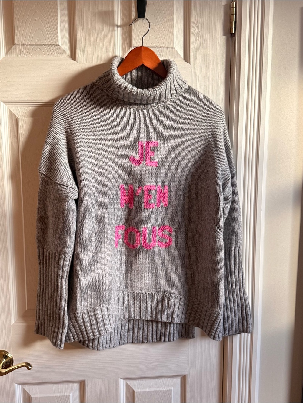 Zadig & Voltaire Grey Alma "Je M'en Fous" Merino Wool Turtleneck Sweater - Mediu